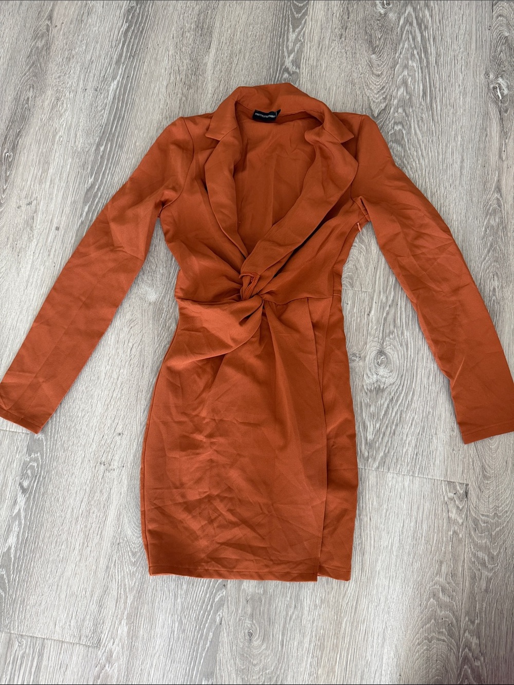 PrettyLittleThing Rust Orange Twist-Front Long Sleeve Dress